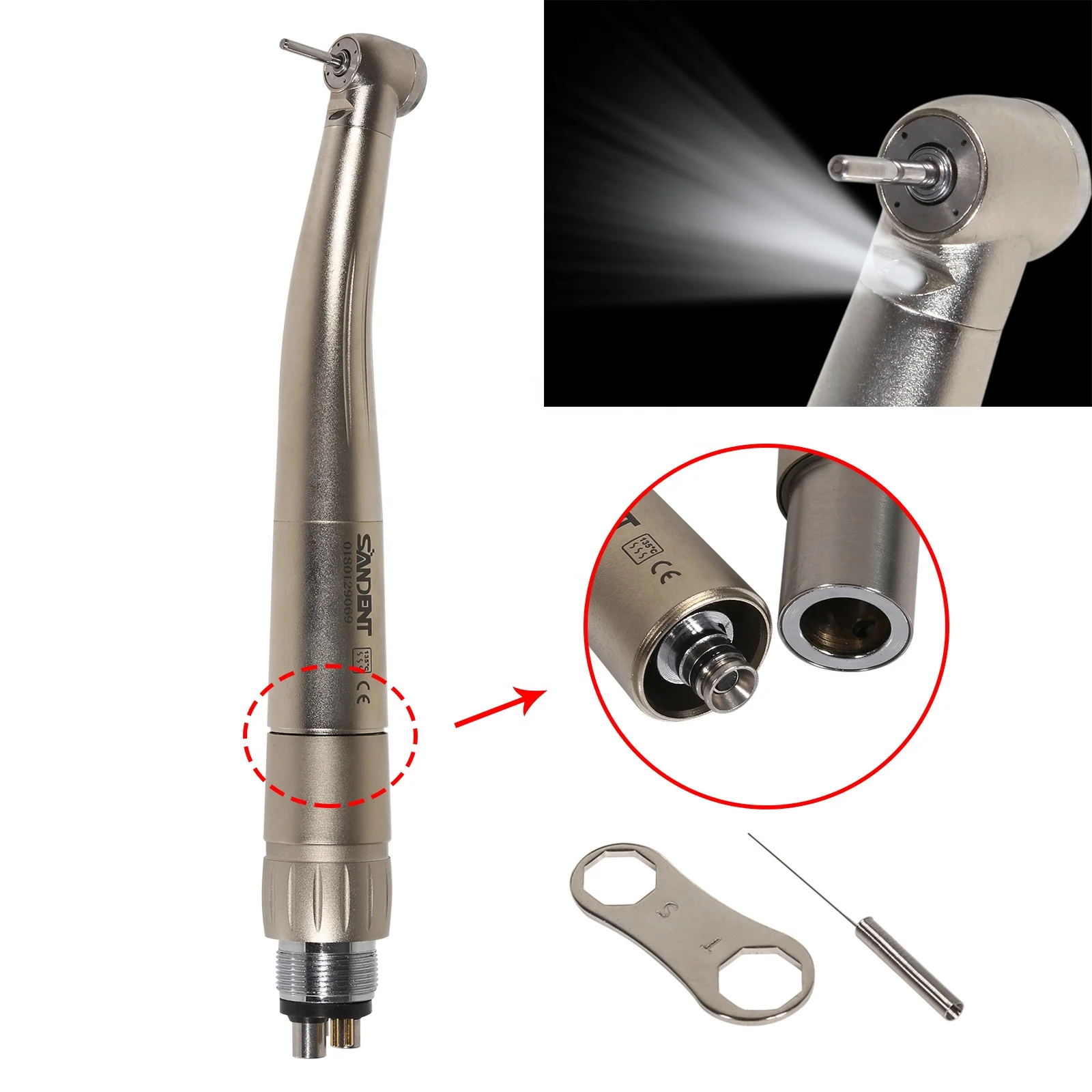 Hot Sell ! Dental Fiber Optic LED Hand piece 6 hole turbine 4water spray with 6 PIn Quick Coupler Push Button N-S-K