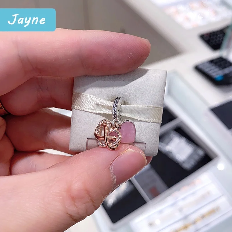 Thailand Factory Customized Logo 2022 New 925 Sterling Silver Sparkling Infinity Heart Dangle Charm Jewelry for Girlfriend