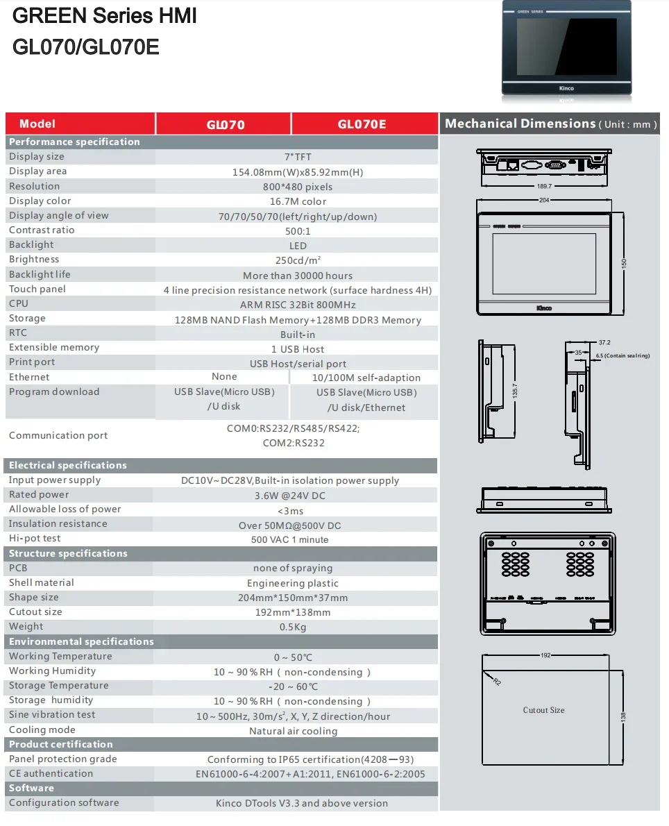 Kinco GL070E Ethernet HMI Touch Screen 7 inch Human Machine Interface CNC HMI PLC Controller