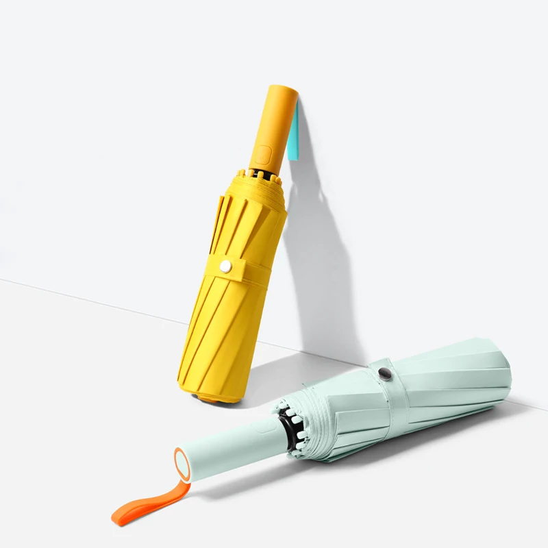 Fully Automatic Folding Umbrella 12 Bone For Sunny And Rainy Wind Resistant Uv Protection 3 Folding Umbrella With Logo Paraguas