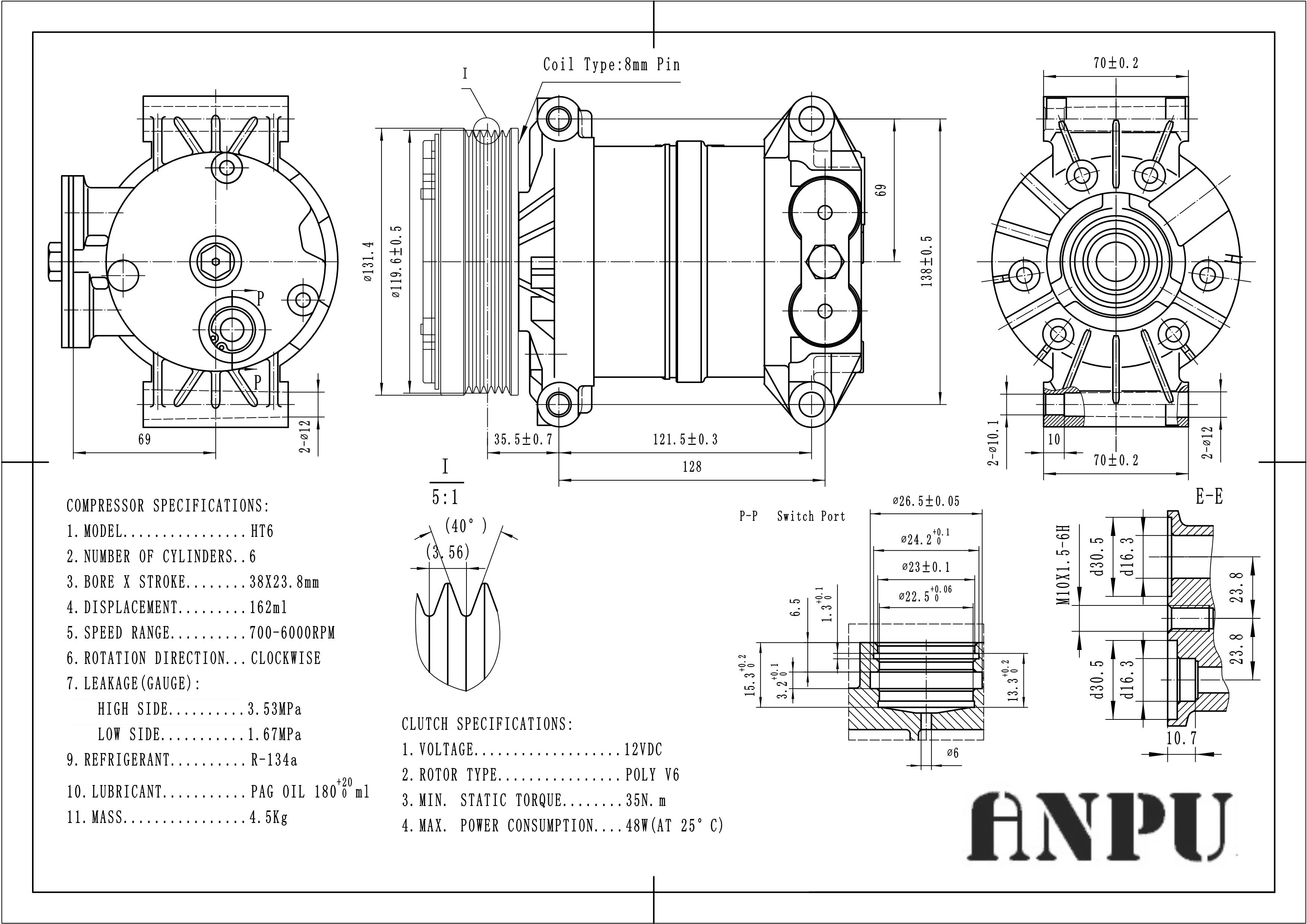 
china manufacture auto air condition compressor h6 ac compressor for 6PK 119MM 58949 