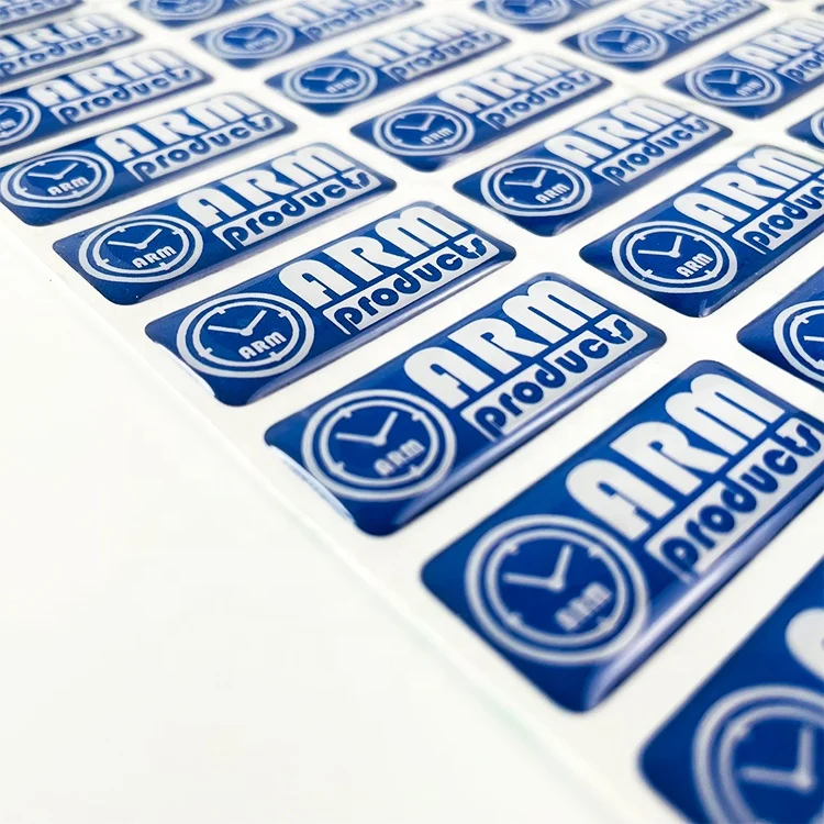 50pcs MOQ Custom Waterproof Business Brand Logo 3D Printing Label Crystal Dome Epoxy Resin Sticker