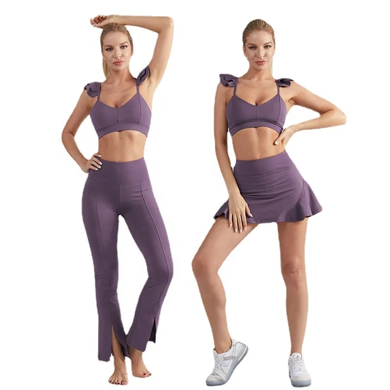 2022 Active Wear Summer Ruffles Tennis Set Woman Sport Skirts With Crop Top Golf Ladies Skirt