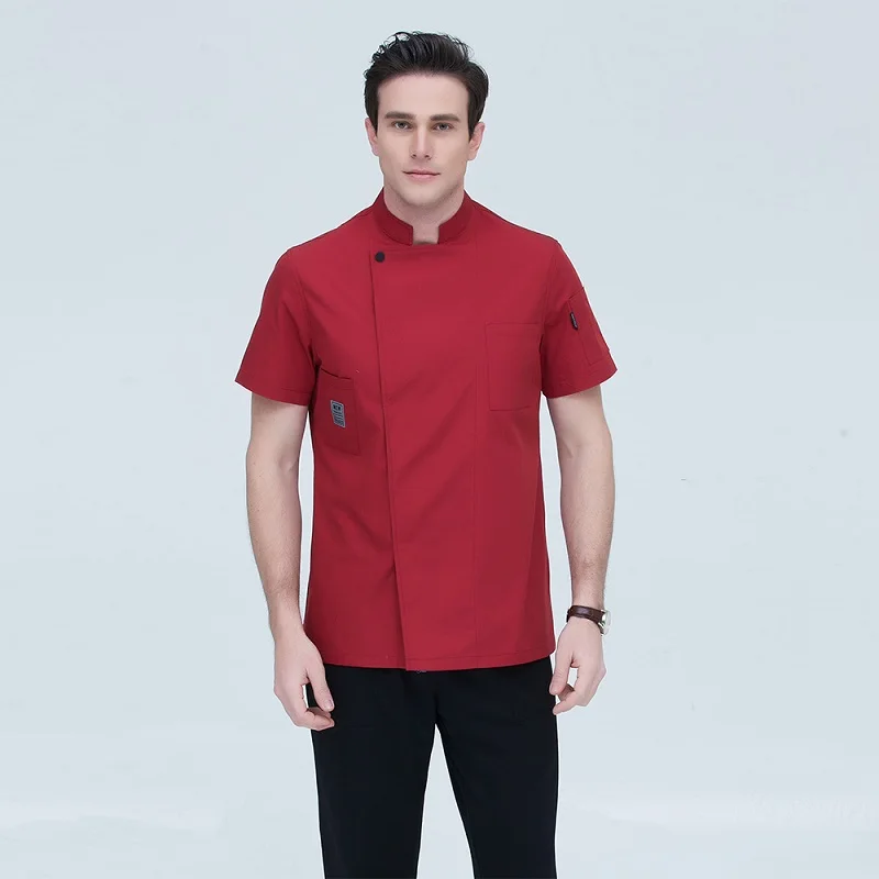 OEM Chef Men and Women Stand Collar Single Breasted Summer breathable Short Sleeve Casual Restaurant Cook Wear Catering