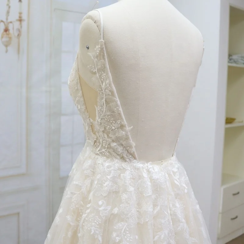 
Elegant Vestido De Renda Lace Long Sleeve Wedding Dress Open Back A Line Bridal Gowns 
