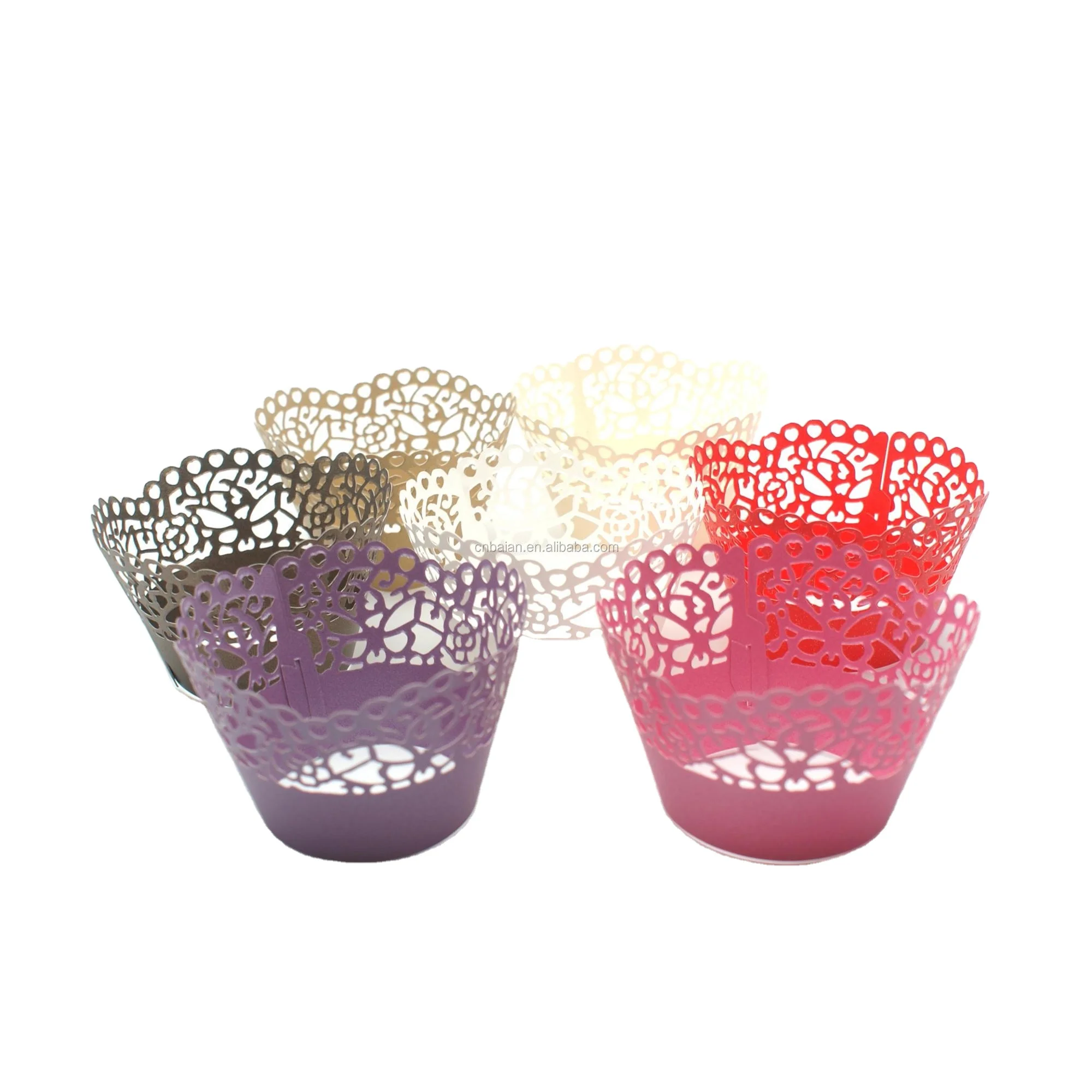 Hot sale colorful party laser cut lace paper cupcake wrappers cake decoration