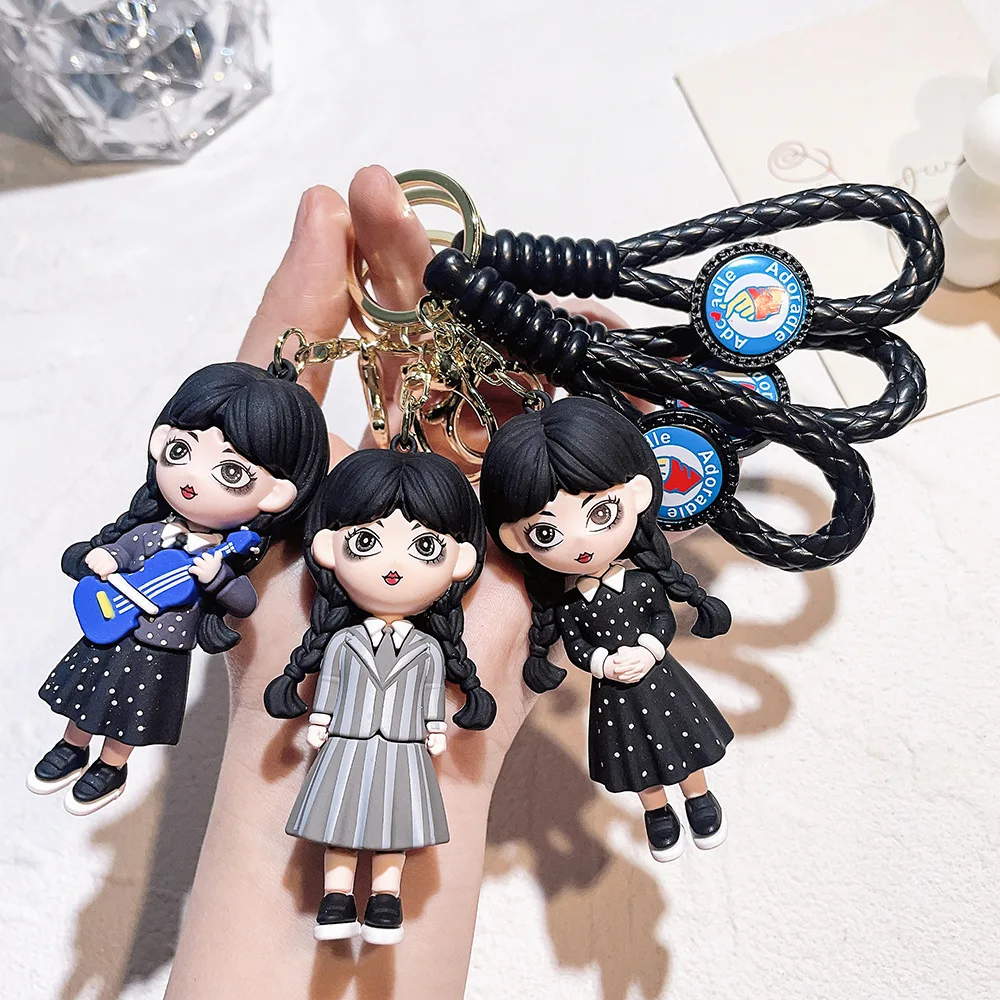 Hot Sale The Addams Family Key Chain 3D Soft Silicone Wednesday Keychains PVC Figure Adams Pendant Keychain for Kids Gift
