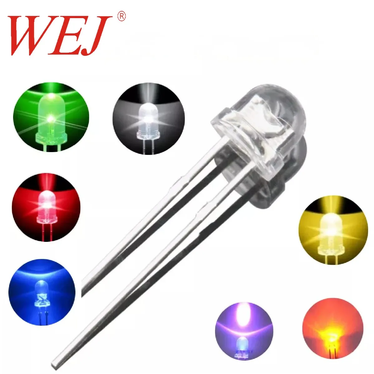 5mm Straw Hat Head LED Diode Light with Color White Red Yellow-Green For Traffic Light Led