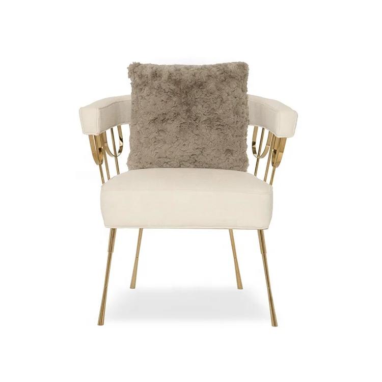 Modern Cafe White Leather Cushion Living Room Sofa Metal Gold Plating Comfort Velvet Upholstery Hotel Chair