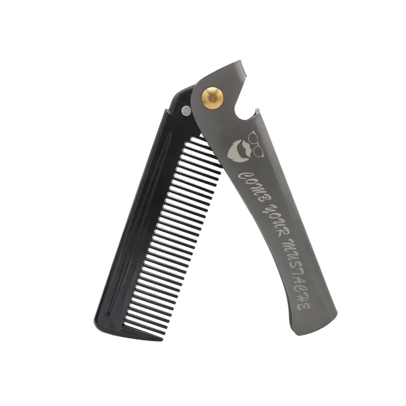 Foldable Pocket Hair Moustache Beard Comb Fashion Men fine toothed amber massage hair brush Folding knife hair cutting comb