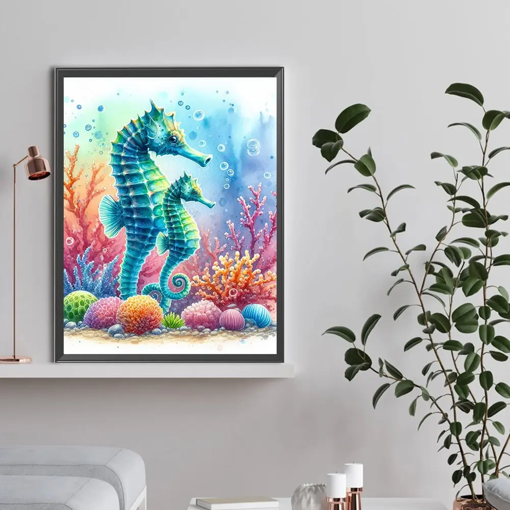 1pc 30x40cm/11.8x15.7in DIY 5D Diamond Embroidery Cross Stitch Picture Seabed Seahorse Full Diamond Art Craft Wall Decoration