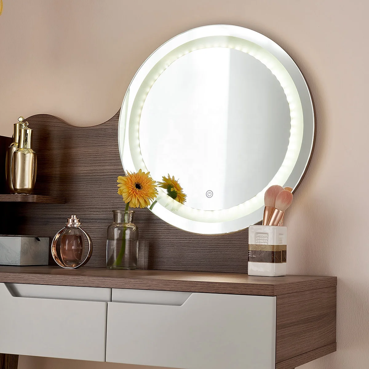 127103 Quanu modern style storage vanity dressing mirror set table with lights around mirror