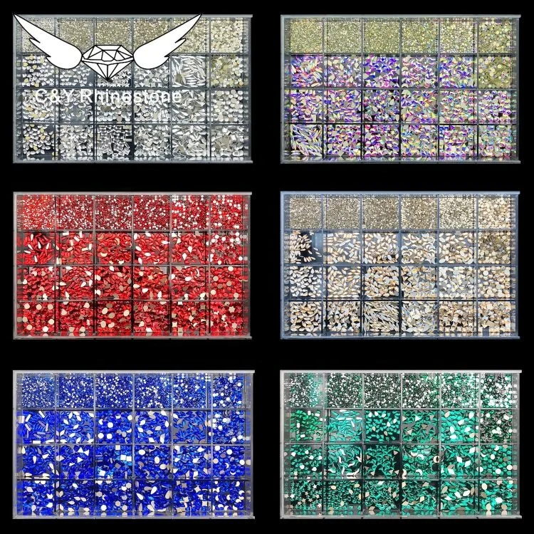 CY Customization Multi Color Shape Best Selling Glass Nail Stones Crystal Size 24 Grid Rhinestone