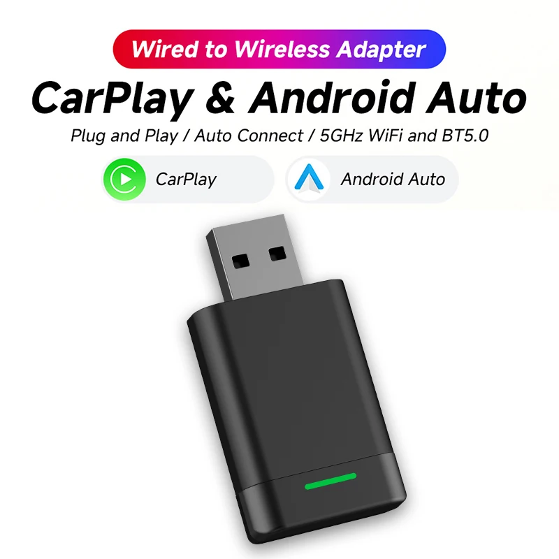 New Arrival Smart 2-IN-1 Wireless CarPlay & Android Auto Carplay Adapter for iOS 10/+ iPhone 6/+ Android 11/+ Apple