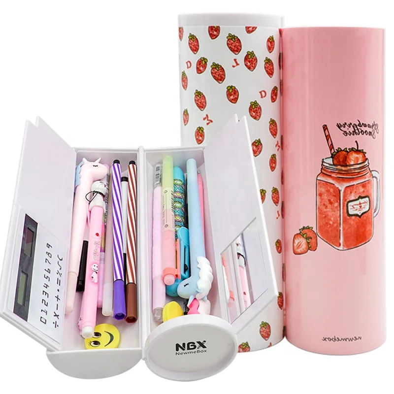 
Newmebox Elegant Art Gift Kids Plastic Pencil Box With Calculator Unusual Cylindrical Multifunctional Pencil Case 