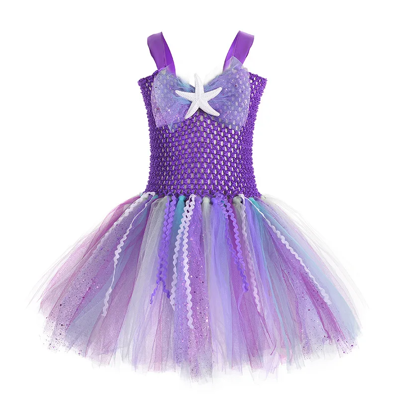 Hot Selling Tutu Mystery Purple Dress Starfish Party Dress Clothes By The Sea Mermaid Clothing Wholesale