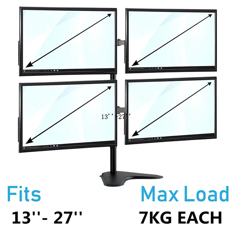 Computer Four Monitors Desk Bracket Adjustable Arm Support TV LCD VESA Quad Monitor Mount