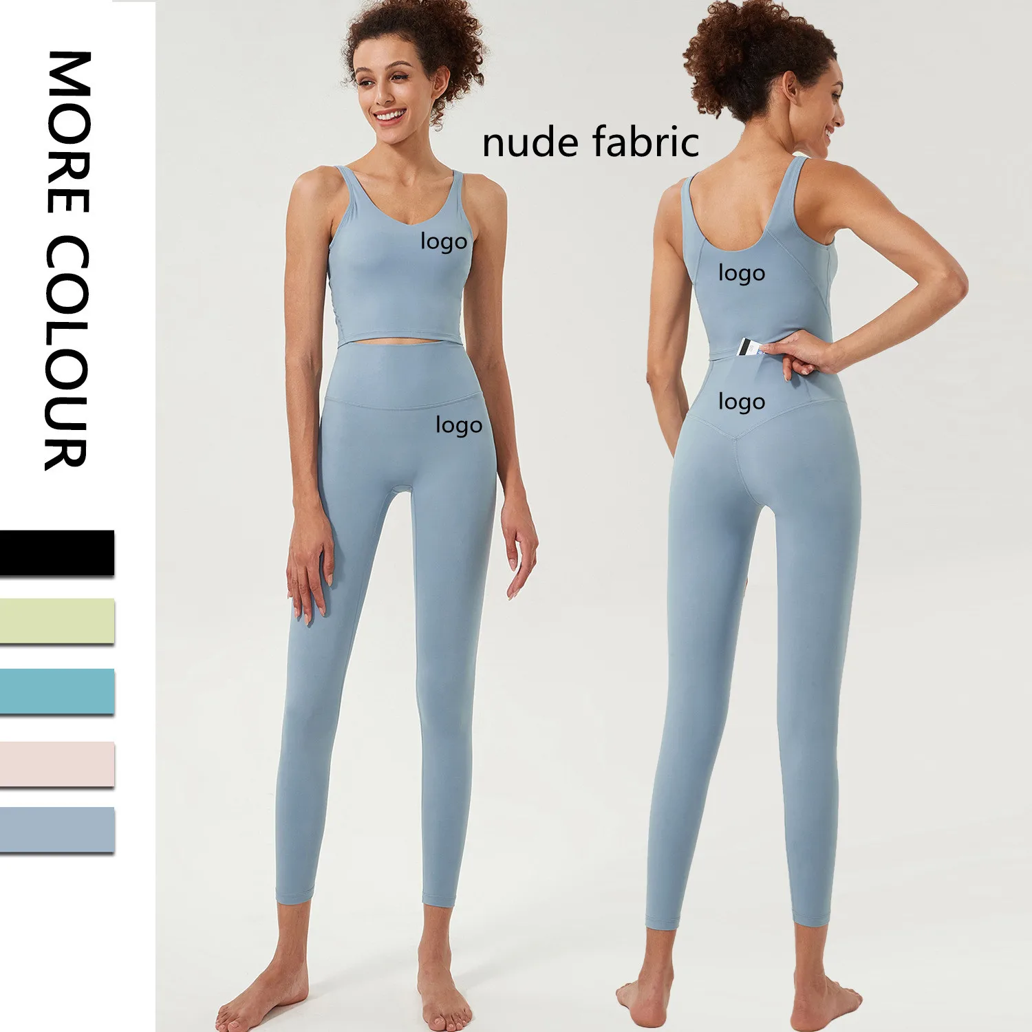 2022 women lulu nude yoga suit thin strips bra and long leggings high elastic two pieces running gym sportswear custom logo