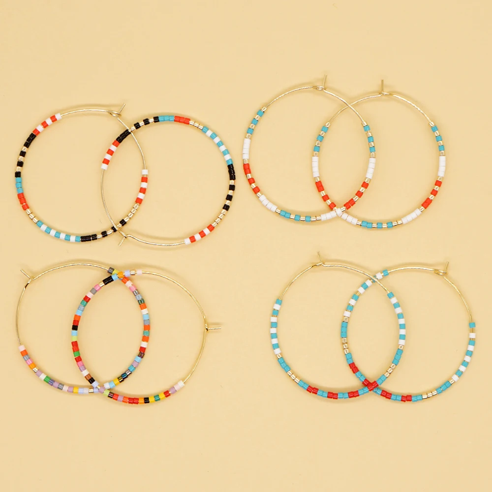 Go2BoHo Bohemian Colorful Beads Circle Round Hoop Earrings Gold Hoop Dangle Earrings for Women Vintage Boho Jewelry
