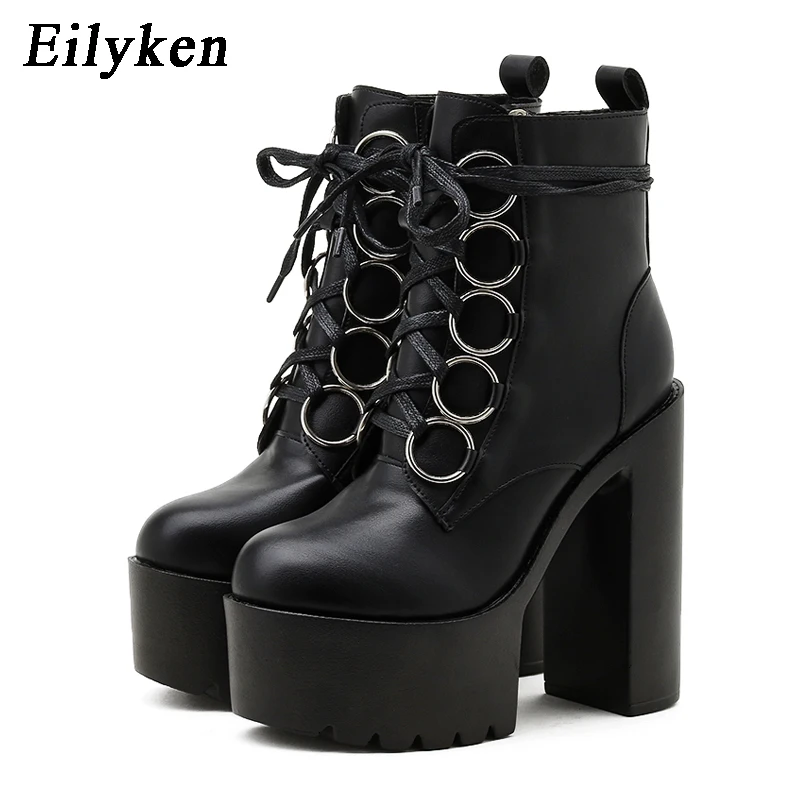 Eilyken 2023 Trend Design Platform Ankle Boots Women Round Toe T-tied Chunky High Heel Modern Booties Ladies Shoes