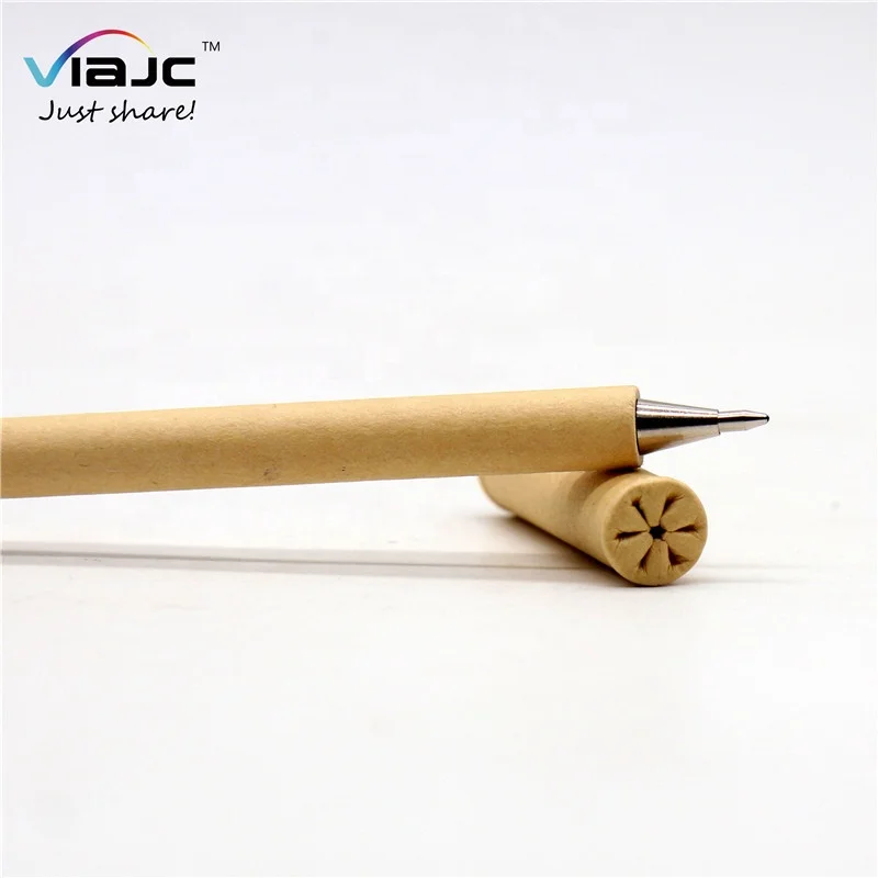 biodegradable logo custom flower pattern cap metal tip rolling recycled craft paper eco friendly pen