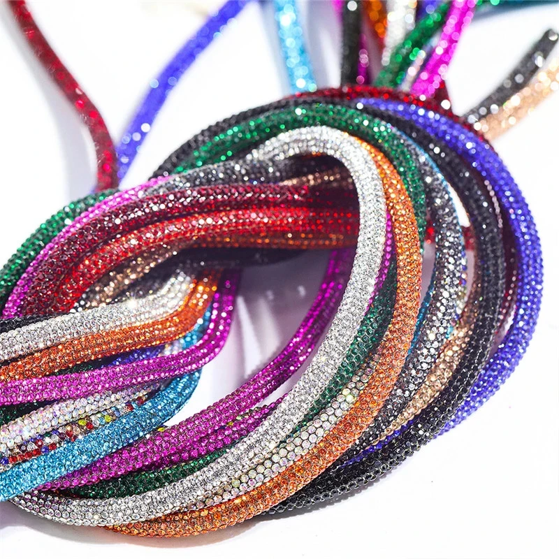 Wholesale Custom Bling Crystal Diamond Trim 6mm Crystal Ribbon Trim Rhinestone Tube Rope  For Shoe Hoodies