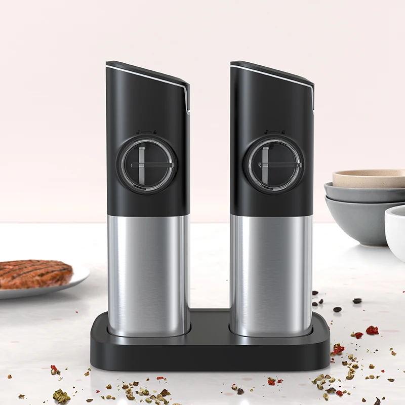 USB Rechargeable Electric Salt And Pepper Grinder Set With LED Light Automatic Kitchen Spice Grinder