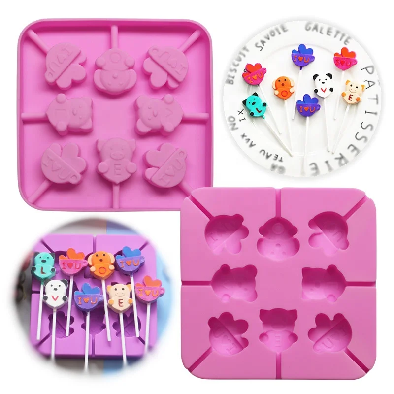 8 holes food grade various shapes silicone Lollipop Candy Chocolate cake mould diy candy mold lollipop mold Christmas tools