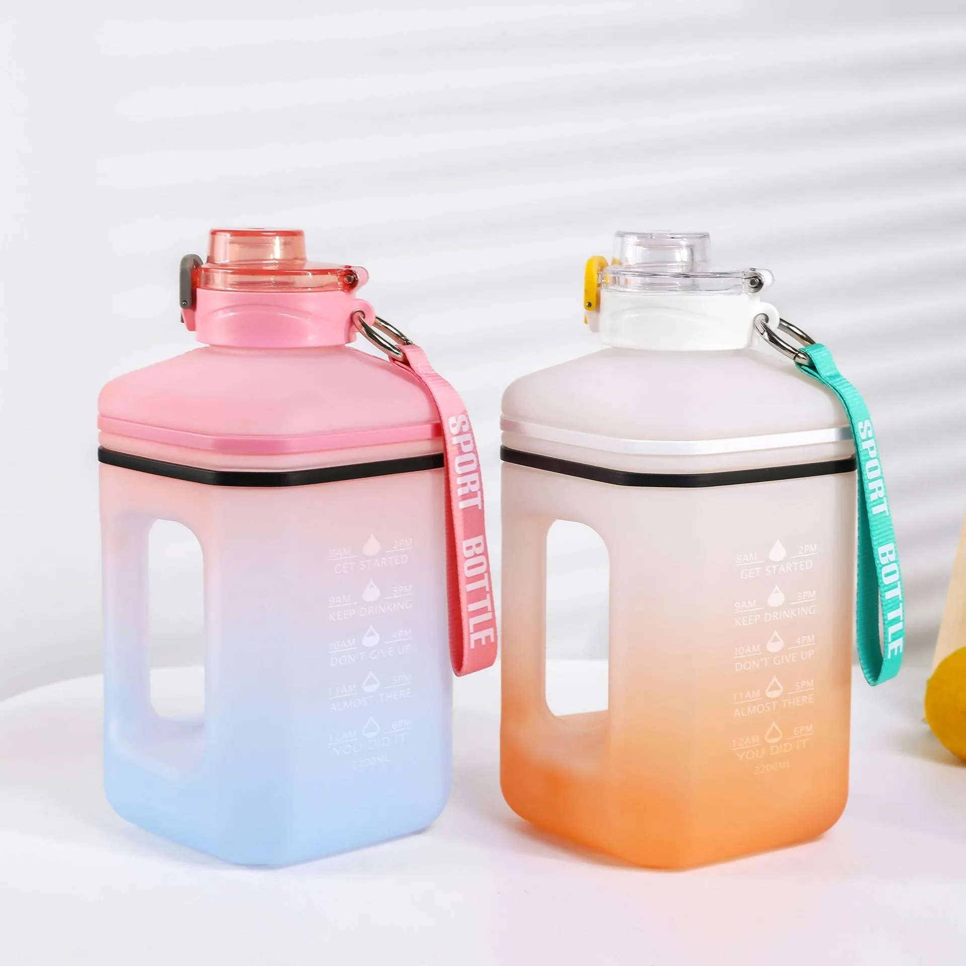 56/64oz Gallon plastic square Water Bottle Leakproof Sports Water Jug with Time Marker Drink Enough Water Throughout the Day