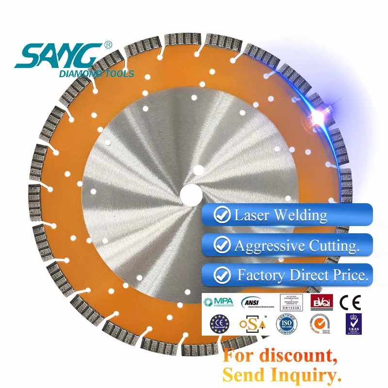 14 Inch D350 Laser Welding Diamond Turbo Segment Saw Blade for Concrete Reinforced Concrete Asphalt Cutting