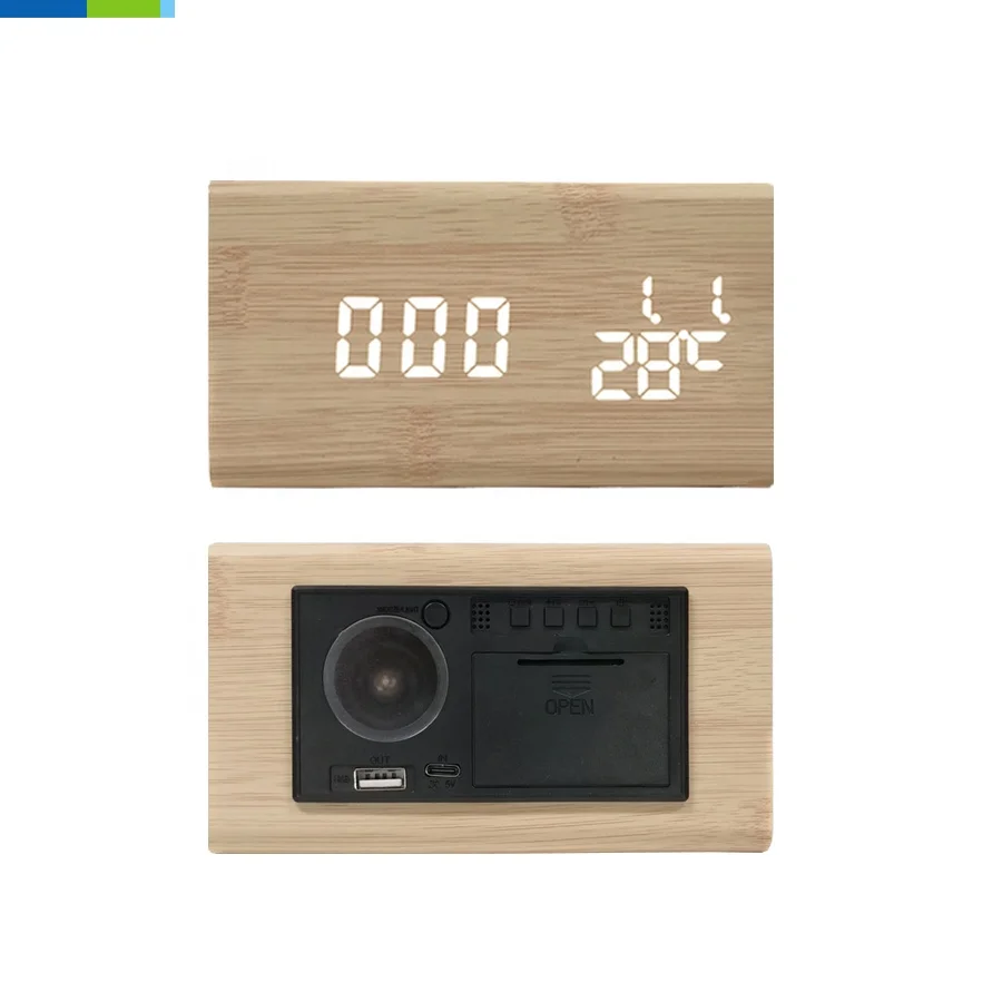 LCD Digital LED Wooden Square Alarm Clock Time Date Temperature Display-Smart Table Clocks Night Light Lamp Desktop Decoration