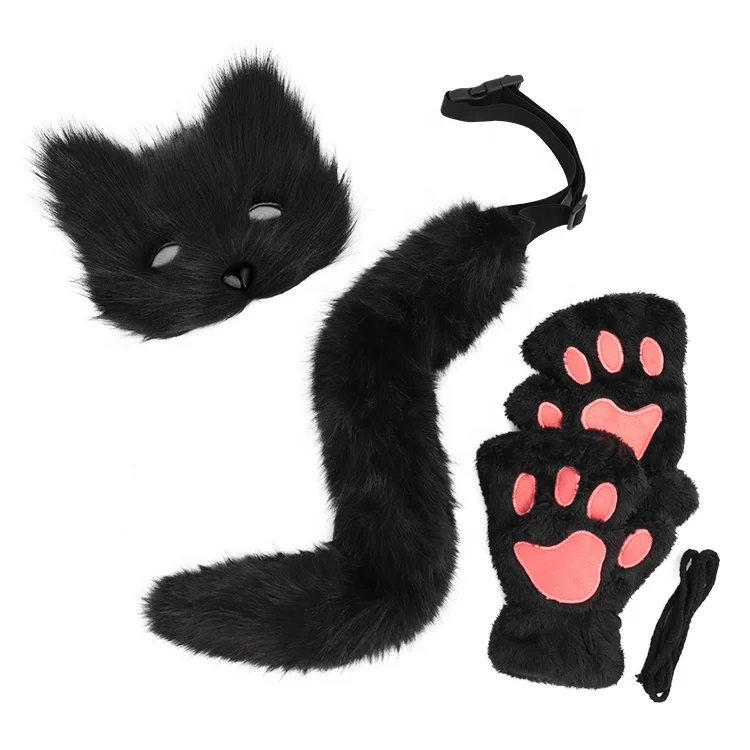 Костюм для Хэллоуина аксессуары костюма кошки волка лисы хвост маска из искусственного меха лапы набор перчаток взрослых детей