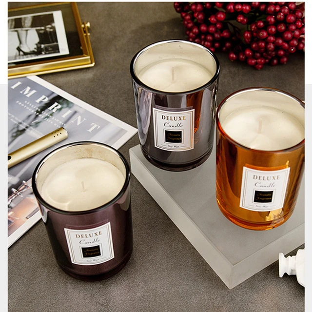 Free Sample Empty Golden Gray Brown Unique Round Modern Luxury Electroplate Glass Candle Jar