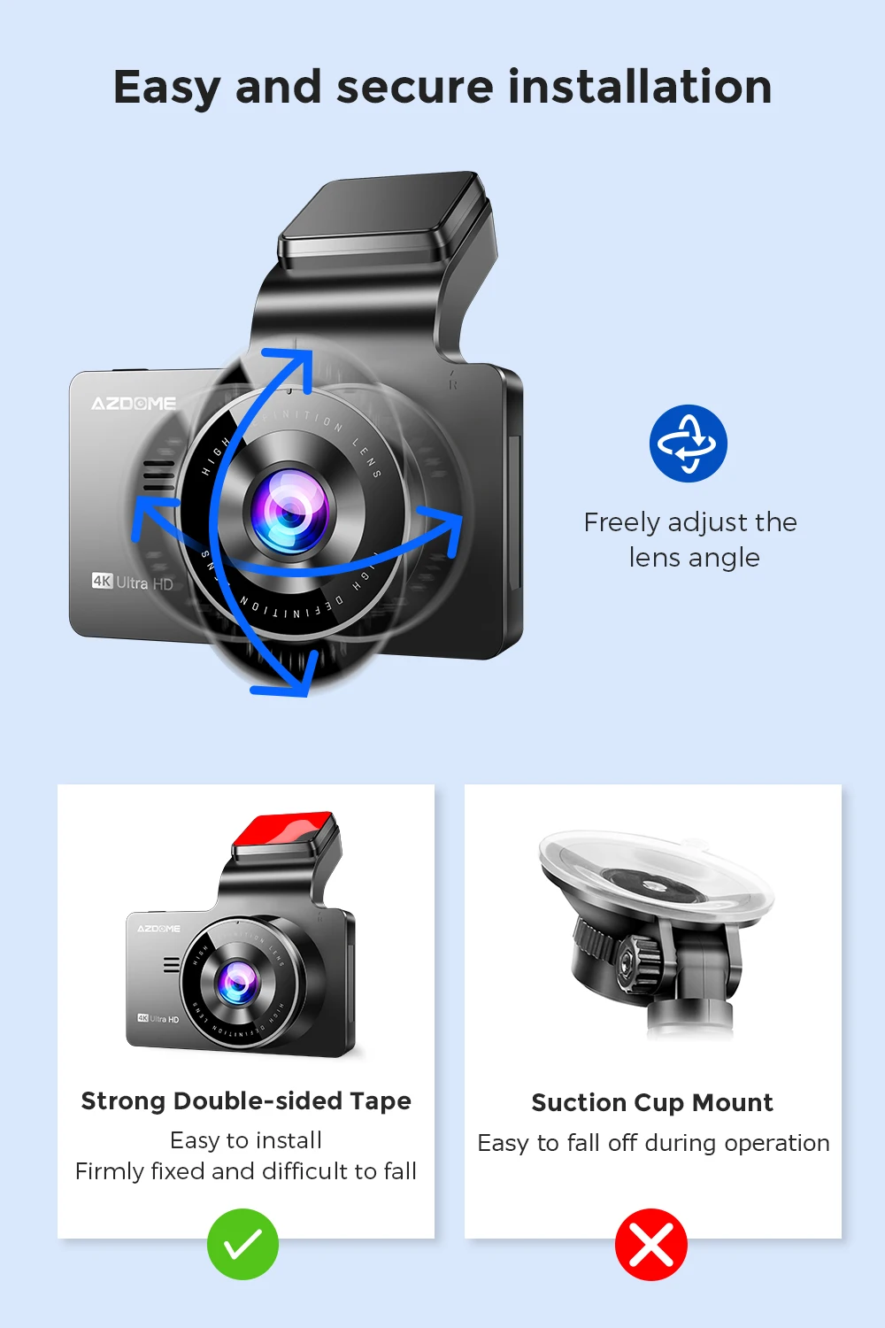 AZDOME Dash Cam фронтальная и задняя 4K 1080P с WiFi GPS широкоугольный объектив ночного видения WDR 3 дюймовый IPS экран IMX415 Автомобильный