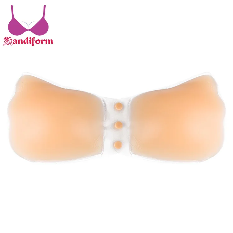 Women nude wing shape front buckle full cup waterproof push up sticky silicone bra