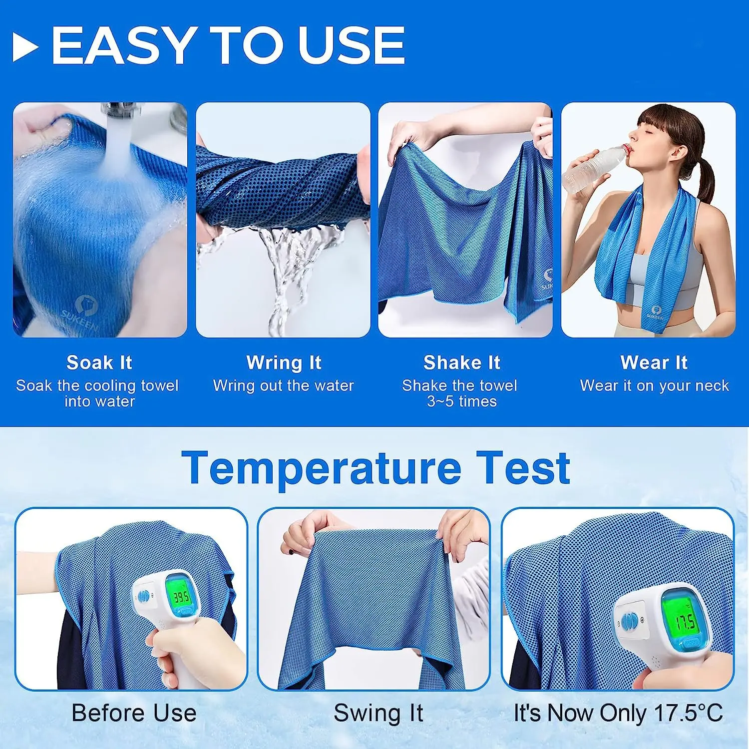 Cooling Towel, Soft Breathable Chilly Towel, Microfiber Towel for Yoga, Sport, Gym, Workout