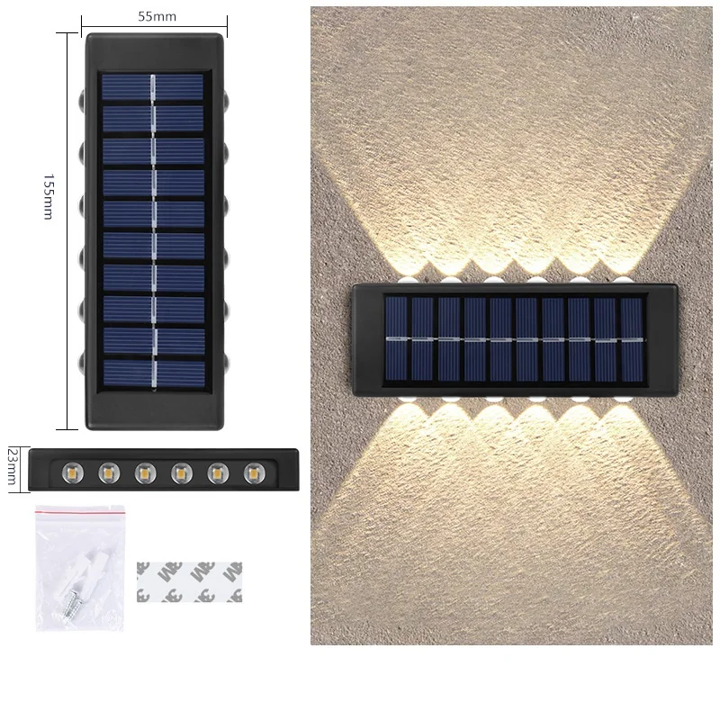 12 LED Solar Wall Light UP and Down Illuminate Outdoor Sunlight Sensor Lamp IP65 Waterproof Modern Nordic Style