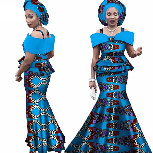 Африканские комплекты из двух частей с головным убором Дашики большого размера одежда Базина С Коротким Рукавом Традиционная африканская вечерняя сексуальная WY3113