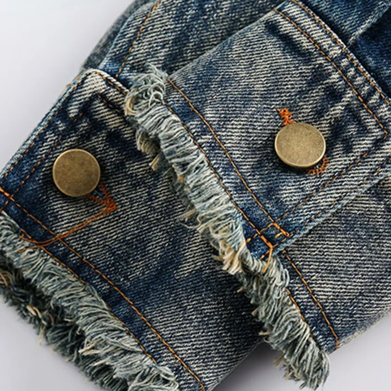 Custom High Quality Classic Washed Jeans Jacket With Metal Snap Button Raw Hem Zip Up Casual Streetwear Denim Jacket For Men