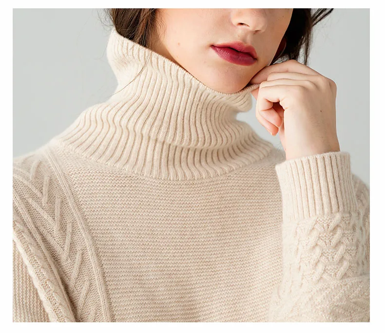 FYB Custom Long Sleeve Solid Color High Neck Pullover Female Winter Casual Women Knitted Sweater