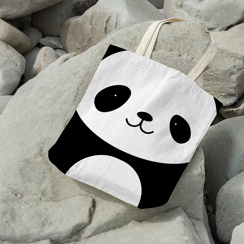 New Women Cartoon Handbag Color Animal Face Panda Lion Shoulder Canvas Bag Large Capacity Girl Reusable Shopping Bag Grocery Bag