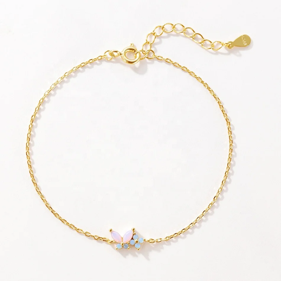 nagosa new trends 9k 14k 18k gold vermeil 925 sterling silver milky opal pink nano butterfly chain bracelet