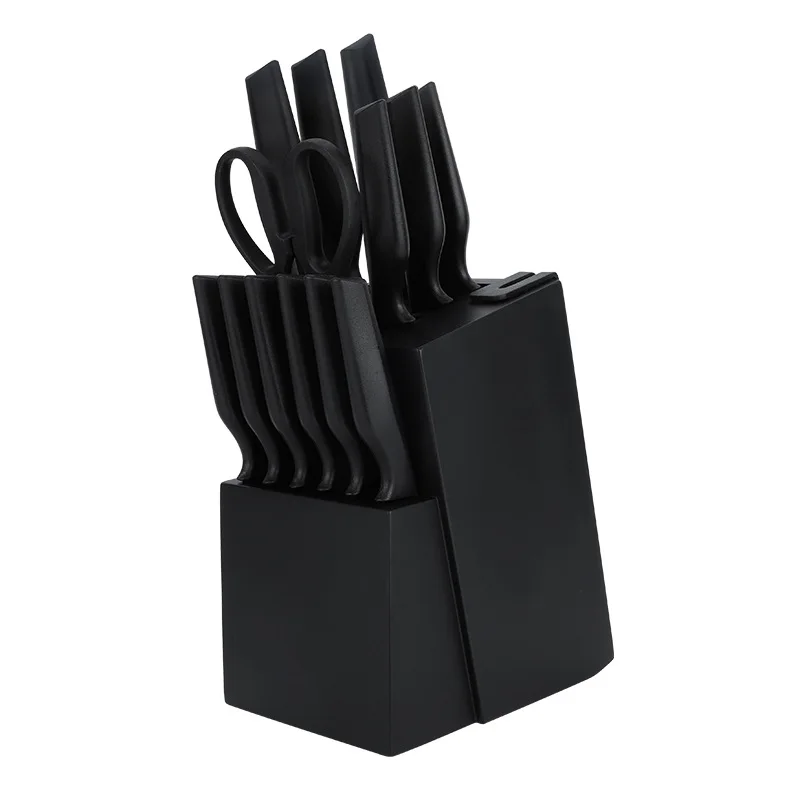 CATHYLIN 14Pcs Professional Chef Set Non-stick Stainless Steel Kitchen Knife Set with PP Handle Scissor Sharpener Pinewood Block