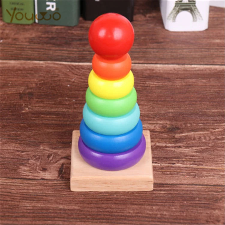 
Baby Rainbow Wooden Toys Learning Blocks Tower 