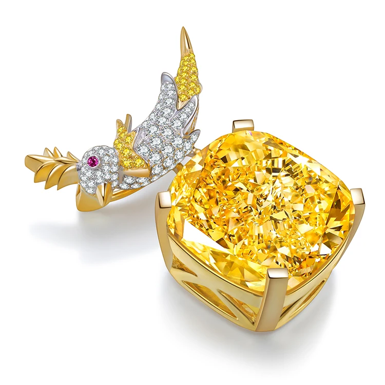 Luxury style kingfisher bird brooch 18K real gold with simulated diamond corundum big carat brooch