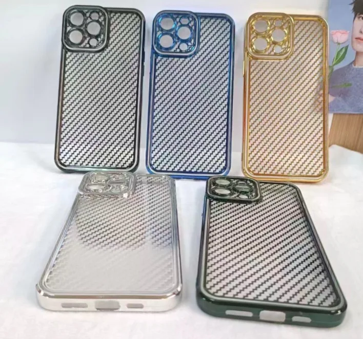 Clear Carbon Electroplated  Phone Case   for  Iphone 14 pro max for iphone 14 plus