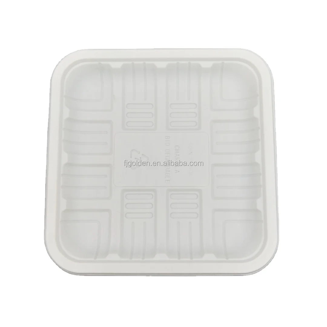 Amazon hot selling eco friendly 6 inch square shape made of corn starch disposable tray for fruit meat packaging