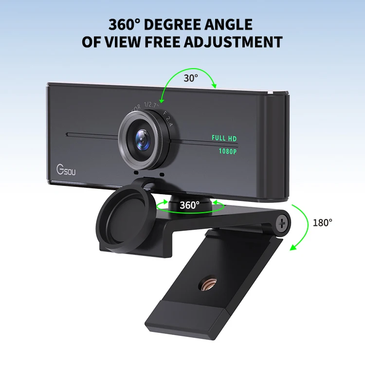 
1080P Web Camera HD Webcam with Microphone & Privacy Cover, 2021 Gsou USB Computer Camera, 77 degree Wide Angle for Zoom Skype 