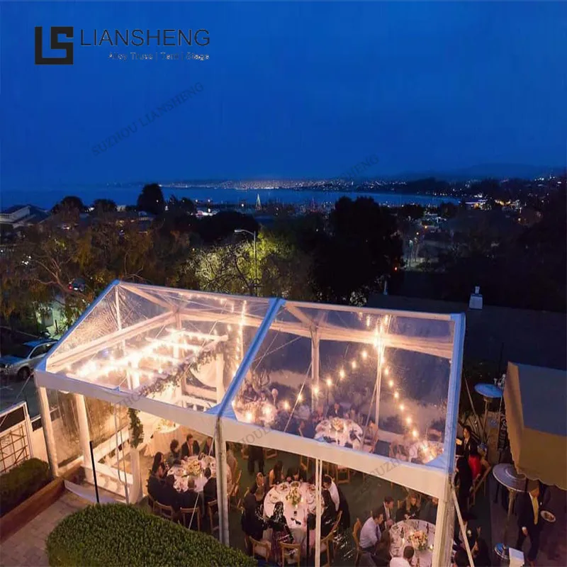 Luxury party wedding clear PVC black frame large tent Curved herringbone color optional aluminum steel frame event marquee tent