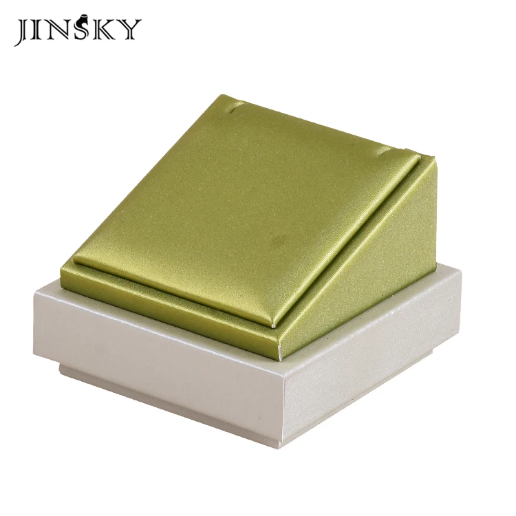 JINSKY exhibitor stands jewellery display stands wooden green color pu leather jewelry stand